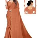 Elegant Rust Orange Chiffon Saree with Delicate Golden Lace Border | Party & Festive Wear