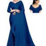 Stunning Royal Blue Striped Saree with Floral Embellishments | Contemporary Party & Occasion Wear