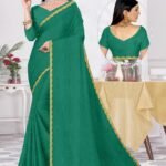 Vibrant Emerald Green Chiffon Saree with Intricate Golden Zari Border | Festive & Celebration Wear