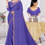 Elegant Royal Purple Chiffon Saree with Golden Scalloped Lace Border | Festive & Party Wear